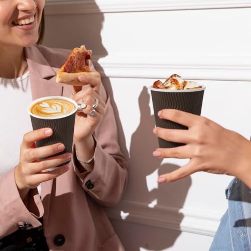 Clawsoff 12 oz Disposable Paper Coffee Cups - Brown, 100 Pack, Insulated, Hot & Cold Drinkware