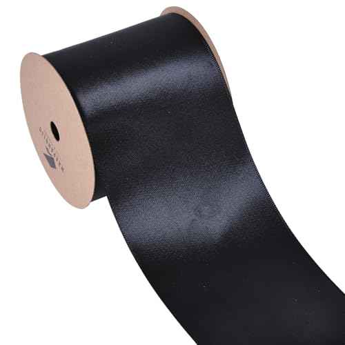 WRAPAHOLIC 10 Yards x 3 Inches Black Double Face Satin Ribbon, Polyester Cotton Ribbon Perfect for Christmas,Floral Bouquets, Gift Wrapping, Birthday, Wedding Invitation Card, Craft DIY, Party