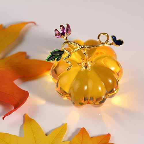 2.5'' Blown Glass Pumpkin Figurines Collectibles, Small Crystal Pumpkin Decorations for Fall Harvest Halloween Thanksgiving Christmas