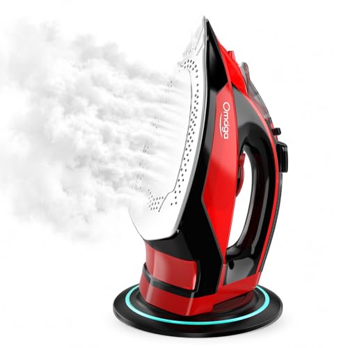 Cordless Steam Iron for Clothes - 1500W, Ceramic Soleplate, Red