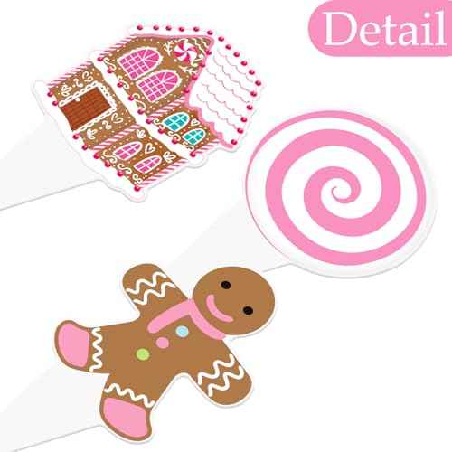 Pink Christmas Gingerbread Cupcake Toppers 48PCS Gingerbread Man Cake Decorations Candy Xmas Tree Cupcake Picks Christmas Party Decorations for Winter Holiday Baby Shower Birthday Supplies