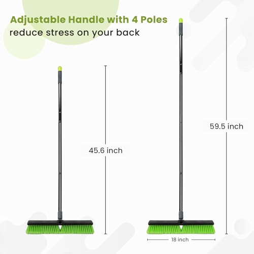 KalTell Green 18-Inch Heavy Duty Push Broom with 59.5-Inch Long Handle for Indoor & Outdoor Cleaning