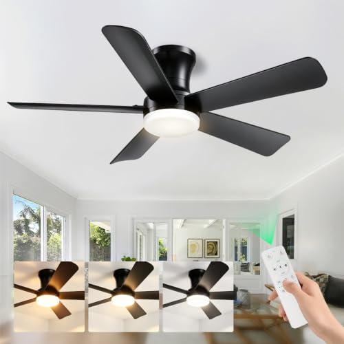 Black 42 Inch Low Profile Ceiling Fan with Light Remote Control