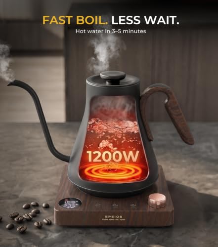 Epeios Matte Black Gooseneck Electric Kettle with Temperature Control 0.9L 1200W