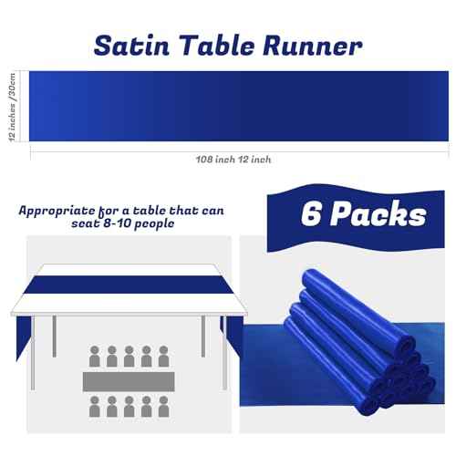 KKJIAF 6 Pack Royal Blue Table Runners 12 x 108 Inch, Rectangular Smooth Satin Silk Table Runner for Wedding, Banquet, Birthday Party Decoration