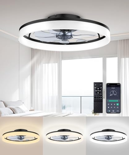 FancyMay 20-Inch Black Ceiling Fan with Lights Remote & App Control