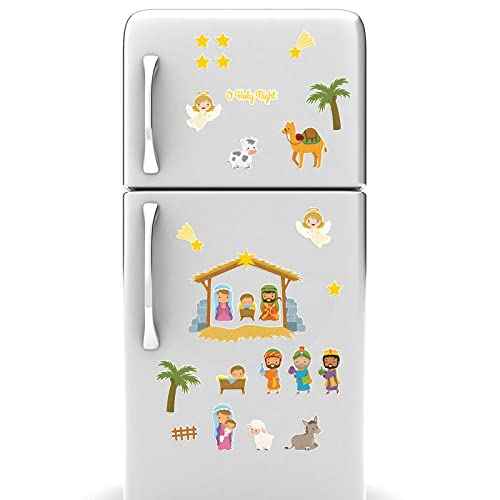 Yinder 26 Pcs Nativity Manger Scene Magnet Decal Set Magnetic Car Christmas Decorations Christmas Car Refrigerator Nativity Scene Magnets for Educational Learning Activities Door(Classic)