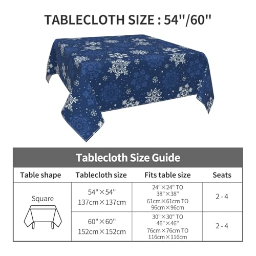 BYONEESS Dark Blue Snowflake Square Winter Tablecloth 54x54 Inches Christmas Holiday Decor