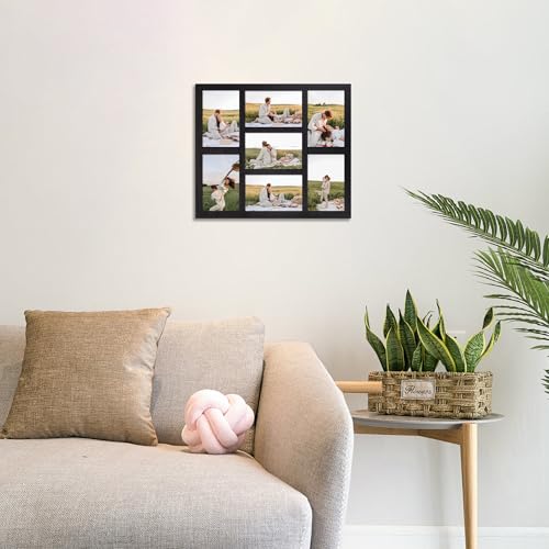 Rustic Black 13x15 Inch 4x6 Photo Collage Frame Wall Decor with Tempered Glass - 7 Openings, 1 Pack