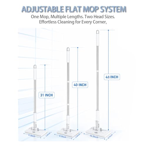Yogkuse 48-Inch Clamp Mop with 6 Microfiber Cloths - Hands-Free Flat Floor Cleaner