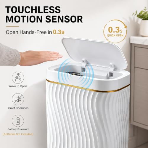Ogikey 5 Gallon Touchless Bathroom Trash Can - Waterproof Sensor Garbage Bin - White