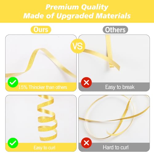 Gold Glitter Curling Ribbon, 500 Yard Curly Ribbon for Gift Wrapping, Curling Balloon String Roll Ribbons for Balloons, Gifts Ribbons for Valentine's Day Wedding Christmas Birthday Party Decorations
