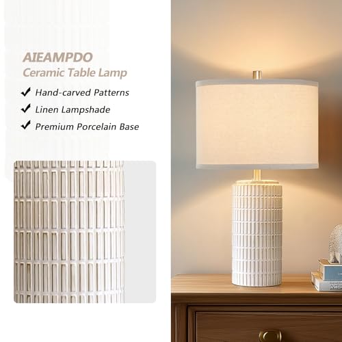 AIEAMPDO 23'' Beige & White Ceramic Table Lamps Set of 2 for Living Room & Bedroom