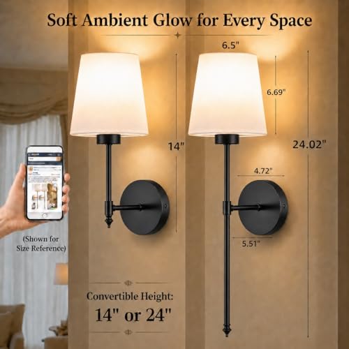IRONPAX Wall Sconces Battery Operated Set of 2, Wireless Rechargeable