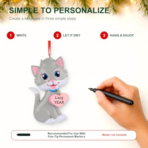 Personalized Cat Christmas Ornament - Custom Pet Memory Gift with Heart Tag