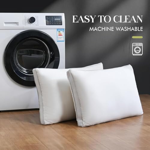 Queen Size Goose Down Bed Pillows Set of 2 White Hotel Collection for Sleep - Gusseted Support