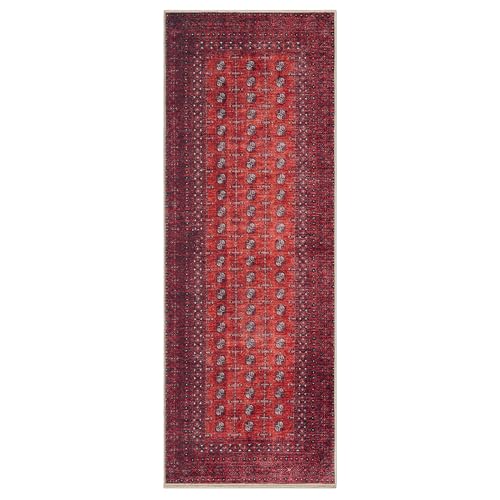 Keen Home Design 2'6'' x 7' Vintage Washable Runner Rug Non-Slip Low Pile Burgundy
