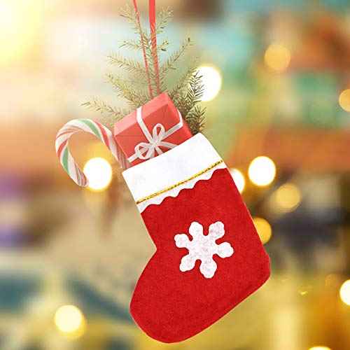 20 Pack Christmas Mini Stockings Sock Decoration Snowflake Tableware Holders, Red Felt Knife Spoon Fork Bag Candy Pouch Bag Plush Cuff Socking for Xmas Party Tree Dinner Table Home Ornaments