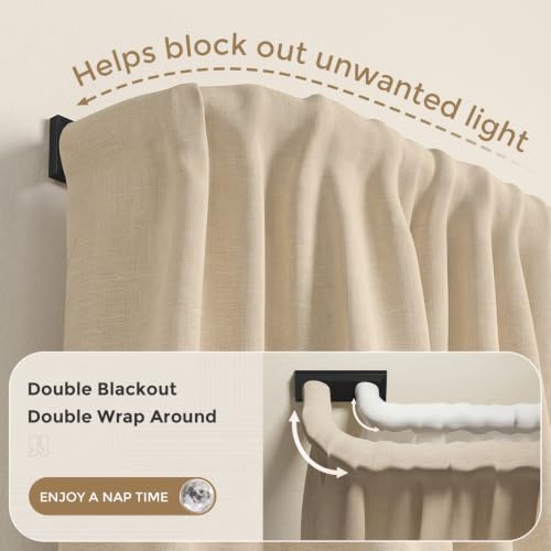 Black Wrap Around Double Curtain Rod 34-120 Inch - Adjustable, Heavy Duty