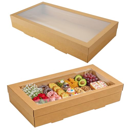XL Bakery Gift Boxes with Window 22x9.8x3.15 Inch - Pack of 10, Cardboard Pastry & Cake Boxes