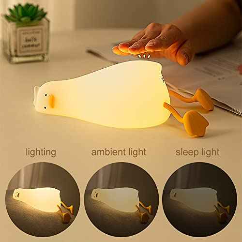 WETSTAR Lying Flat Duck Night Light, LED Squishy Duck Lamp, Cute Light Up Duck, Silicone Dimmable Nursery Nightlight, Rechargeable Bedside Touch Lamp for Breastfeeding,Girls Bedroom Decor