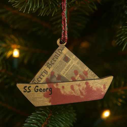 SS Georgie Boat Scary Clown Horror Movie Laser Engraved Printed Wooden Christmas Seasonal Decoration Ornament