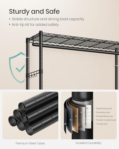 SONGMICS Portable Heavy-Duty Clothes Rack 43.3"W-Black Steel Garment Organizer