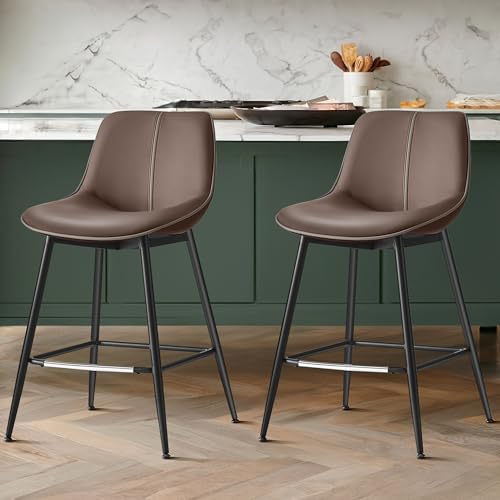 VASAGLE Counter Height Bar Stools Set of 2 - Coffee Brown, 24.8 Inch, Modern Backrest