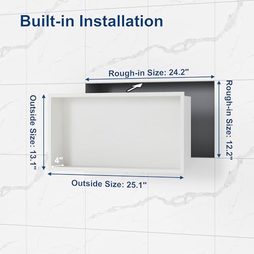 Neodrain 24x12-Inch Stainless Steel Shower Niche - White, Easy Install