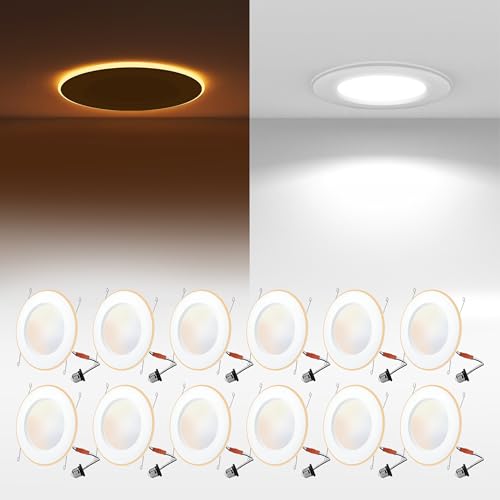 POWERASIA 12 Pack 6 Inch Recessed LED Lights with Night Light, CCT Dimmable, 2700-6000K, Easy Install