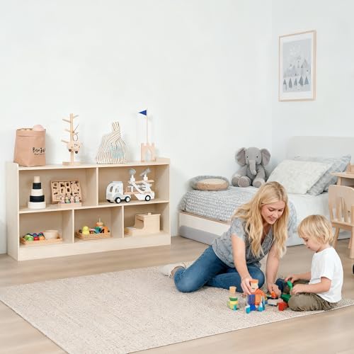 Leeshyah Montessori Book and Toy Shelf for Kids Natural Birch Plywood 5-Section Organizer