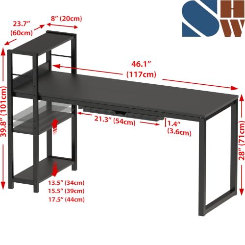 46-Inch Home Office Computer Desk with Drawer & Side Shelf, Black