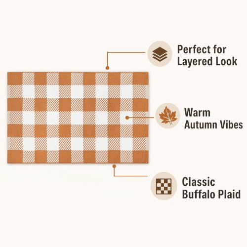 Fall Door Mat Caramel White Buffalo Plaid Rug 3x5 Layering Farmhouse Decor - Caramel & White