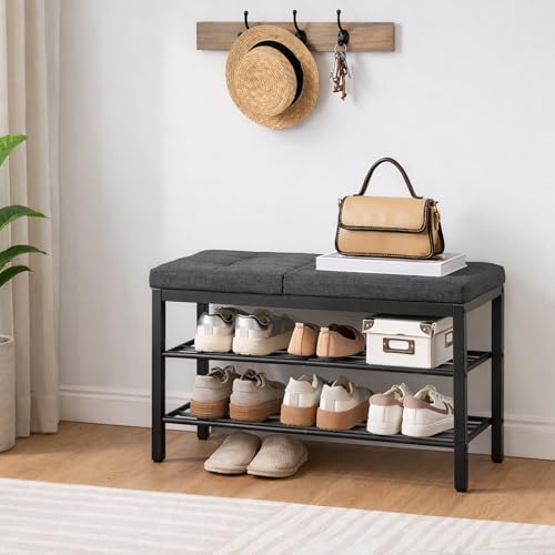 Entryway Shoe Bench with Cushion and Storage Shelf - Fits 6-8 Pairs