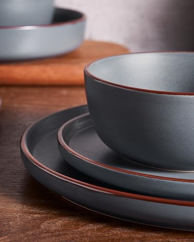 Famiware Mercury 12-Piece Stoneware Dinnerware Set - Charcoal, Service for 4