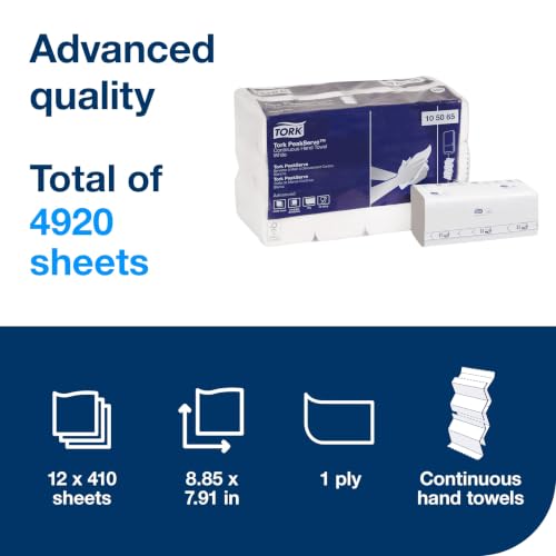 Tork PeakServe Continuous Hand Towel Refill - 12 x 410 Sheets, White, H5 Compatible