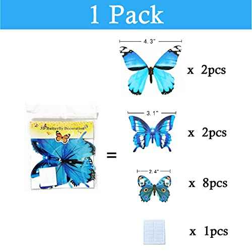 Ewong Butterfly Wall Decals, 36PCS 3D Butterflies Home Decor for Room, Wall Sticker for Girls Room Kids Bedroom Bathroom Baby Nursery Decoration (Blue)