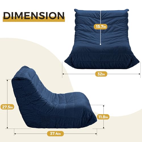 Blue Bean Bag Chair for Adults - Memory Foam Couch Sofa with Corduroy Cover