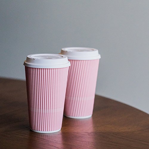 Pink Crepe 16oz Disposable Coffee Cups with Lids - 70 Count