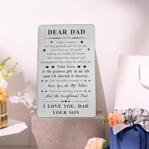 Personalized Dad Wallet Card Gift from Son - Engraved Stainless Steel Keepsake for Father's Day