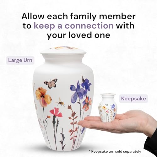 White Wildflower Breeze Large Cremation Urn for Women - Handcrafted Memorial for Ashes