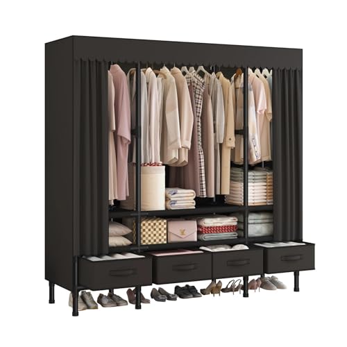 Portable Closet with Drawers 55.1x17.7x67.7in Black - Extra Large Wardrobe Storage