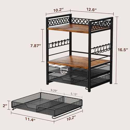 Coffee Station Organizer with Mug Hooks and 4-Tier Pod Storage - Countertop Coffee Bar