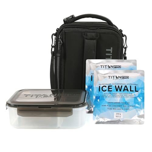 Titan PRO Expandable Lunch Box with Ice Walls Black - Keeps Food Cold 6 Hours