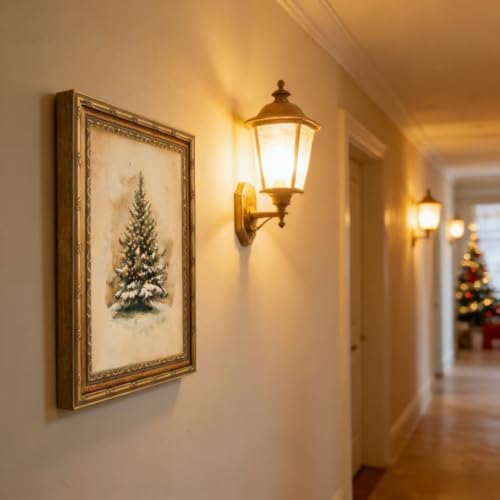 Framed Vintage Christmas Tree Canvas Wall Art 16" x 12" - Farmhouse Rustic Snowy Pine