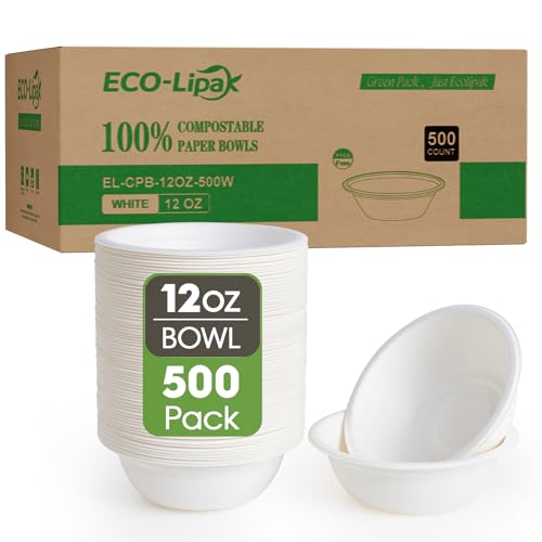 Disposable Paper Bowls 12 oz Compostable Heavy Duty 500 Pack - White