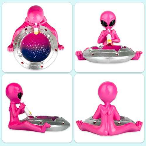 Ashtray for Cigarettes Smokers, Cute Cool Resin Ash tray, Creative Fashion Home Decoration Fantasy Gift for Outdoor Indoor Patio Home Office Use (Silver Pink)