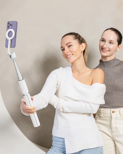 64-Inch Magnetic Phone Tripod for iPhone - White, Selfie Stick with MagSafe