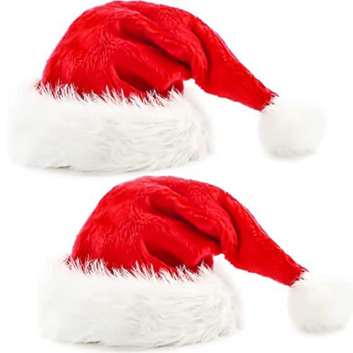 2pcs Fluffy Red Santa Hats Set with Plush Brim and Liner for Adults Men Women - Christmas, New Year Party Supplies & Gifts