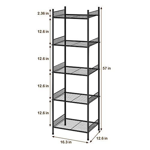 Nandae 5-Tier Metal Bathroom Storage Shelf Black - Heavy Duty Towel Rack & Organizer
